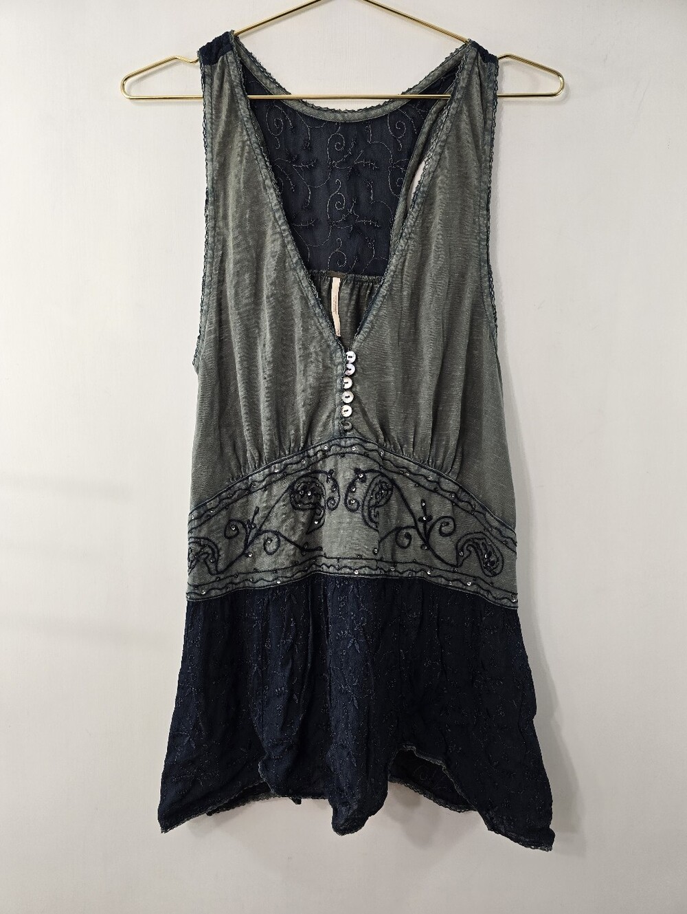 Free People Embroidered Eyelet Beaded Tunic Coquette Layering Frock Y2k Size XS